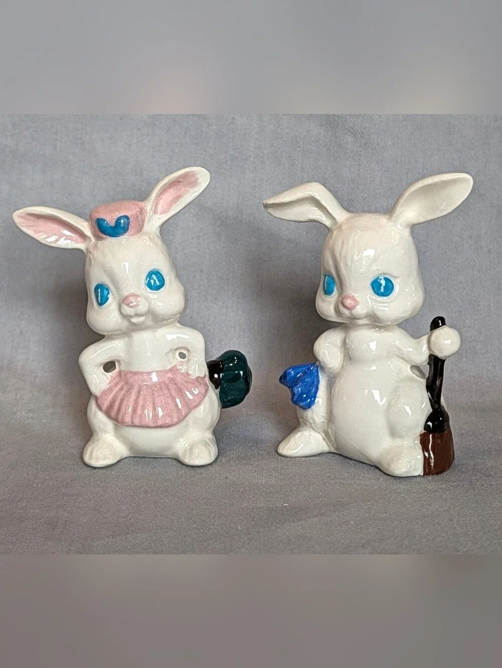 Vintage Bunny Housekeeper Figurines Pair 2.5